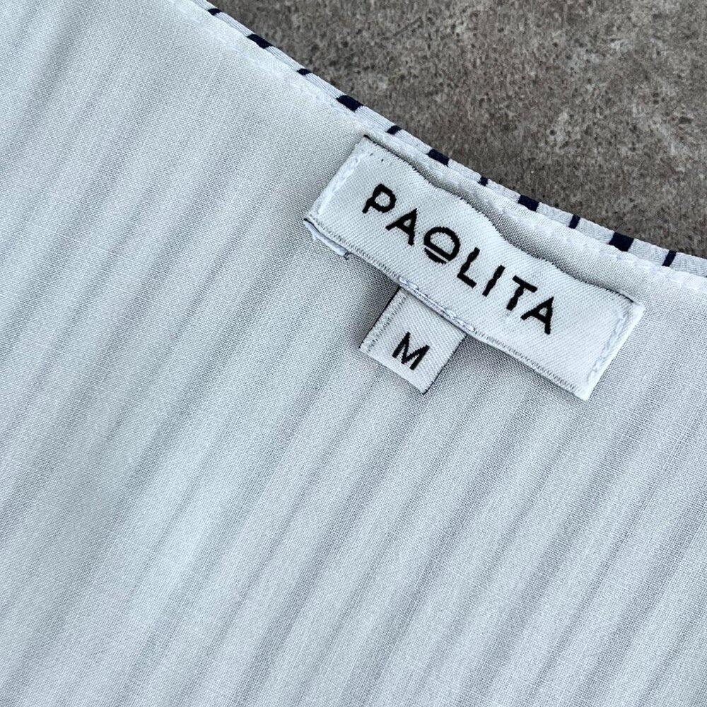 Paolita Voyage 100% Silk Striped Maxi Dress Cover Up Size Medium Missing Tie - Picture 3 of 15